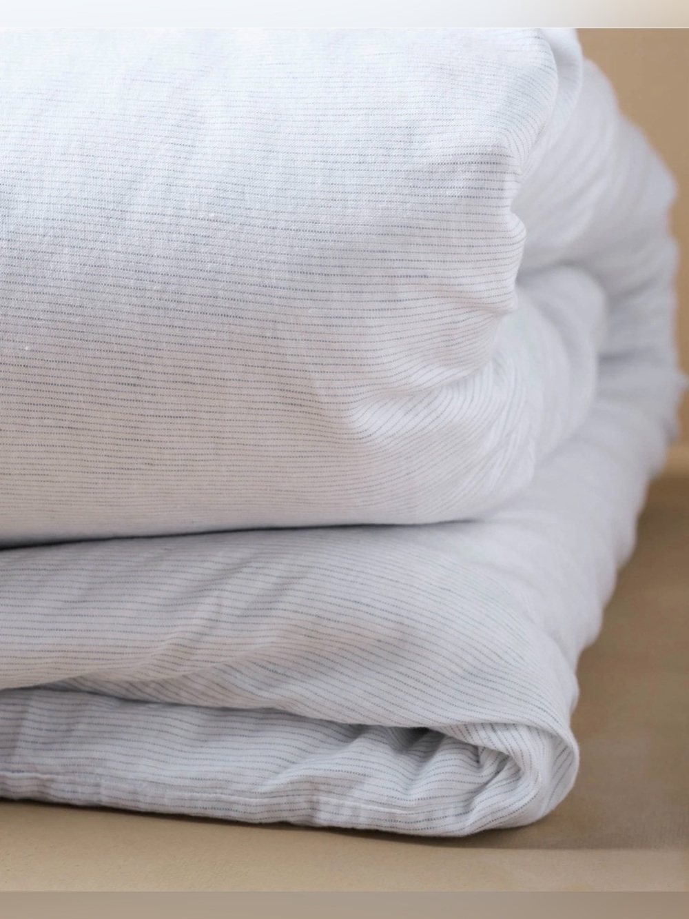 Magnolia Linen Cotton King Size Duvet Cover White Light Blue Stripe Buttons Ties